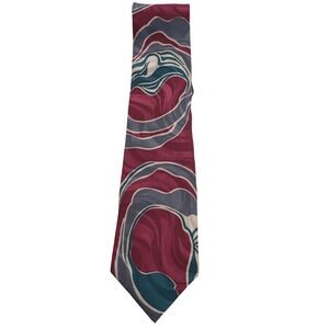Nubio Mens Abstract Swirl Silk Necktie One Size Burgundy Grey Teal‎
